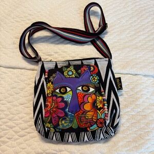 Laurel Burch Blossoming Feline Colorful Cat Crossbody Purse 2015 Geometric